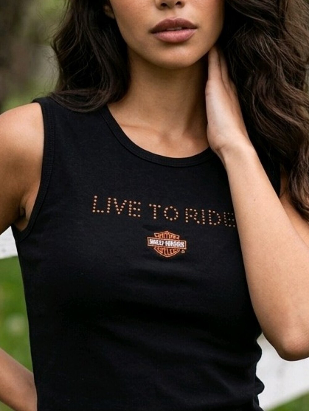 📣Vintage Y2K Harley Davidson 🏍️ Bling Live To Ride Black 🖤 Sleeveless Small🧡